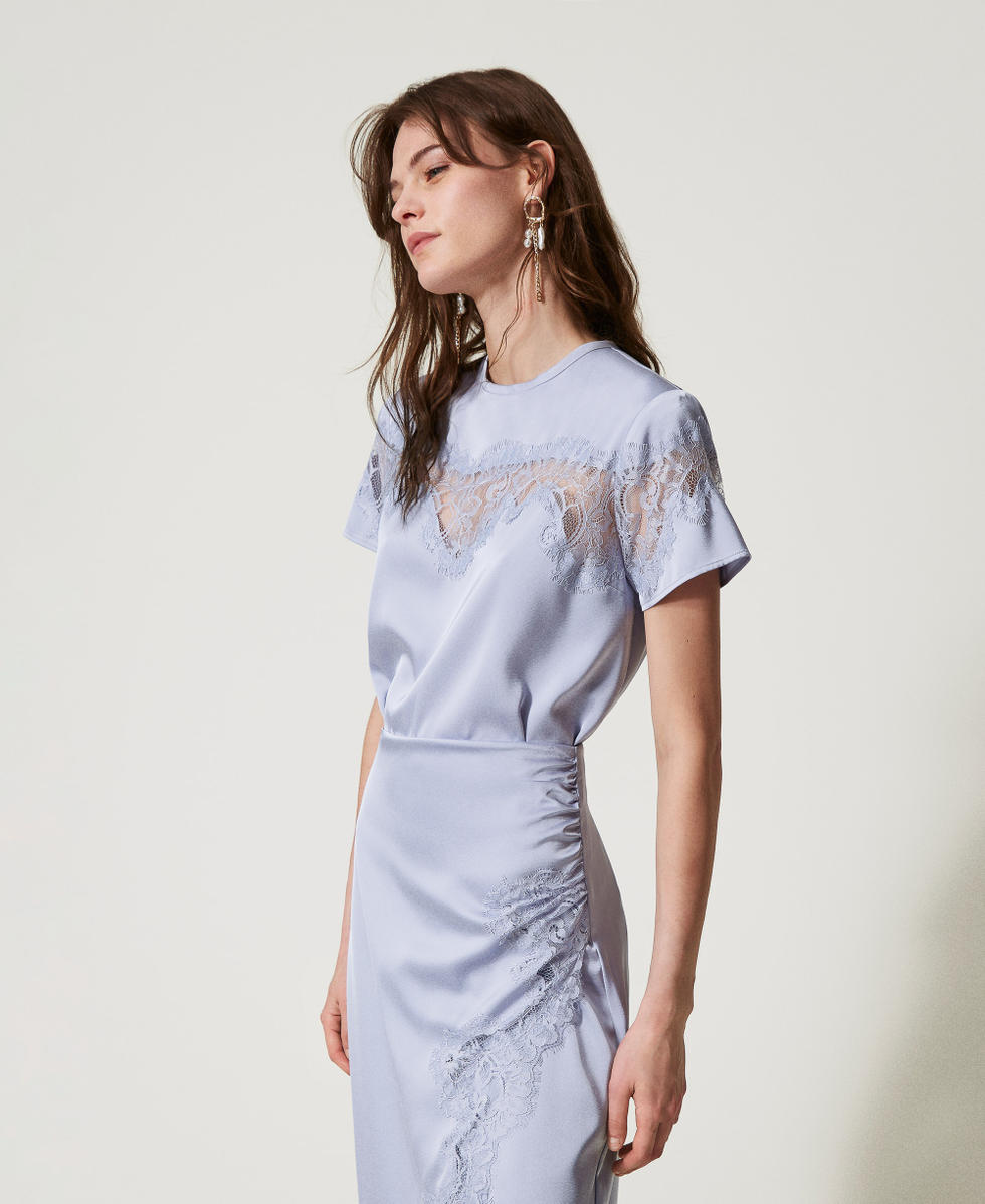 T-shirt en satin avec dentelle Fleurs de lilas Femme 251TQ2013_00703_02