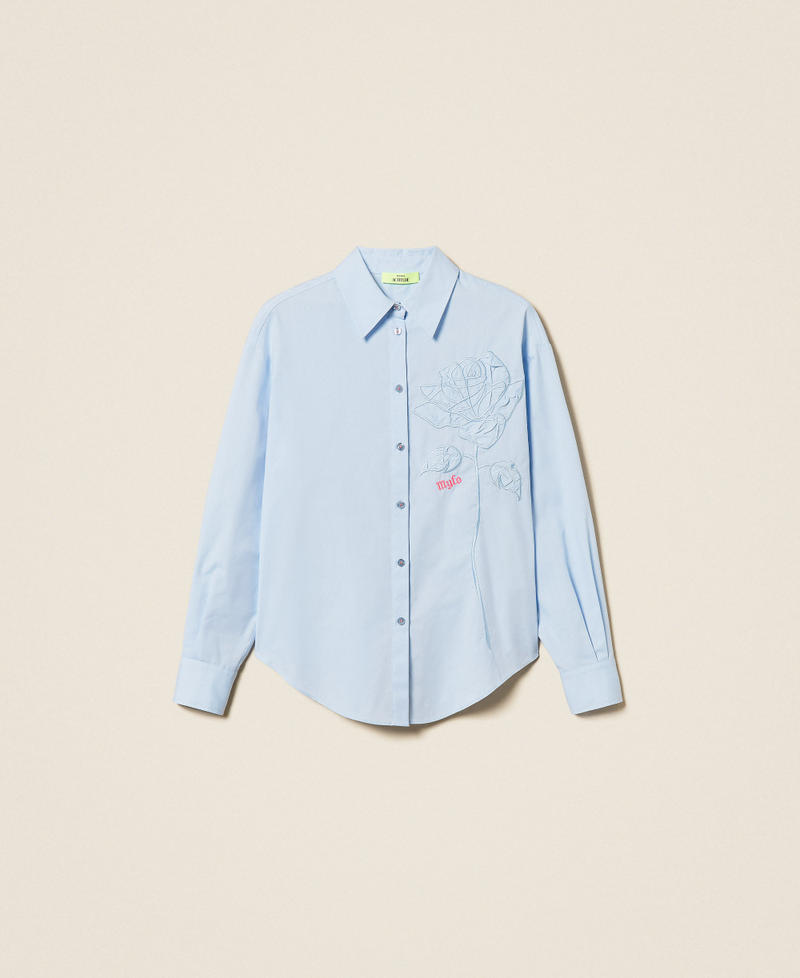 Camicia MYFO con ricamo a rosa Oxford Placid Blue Donna 261AQ2030_13560_S0
