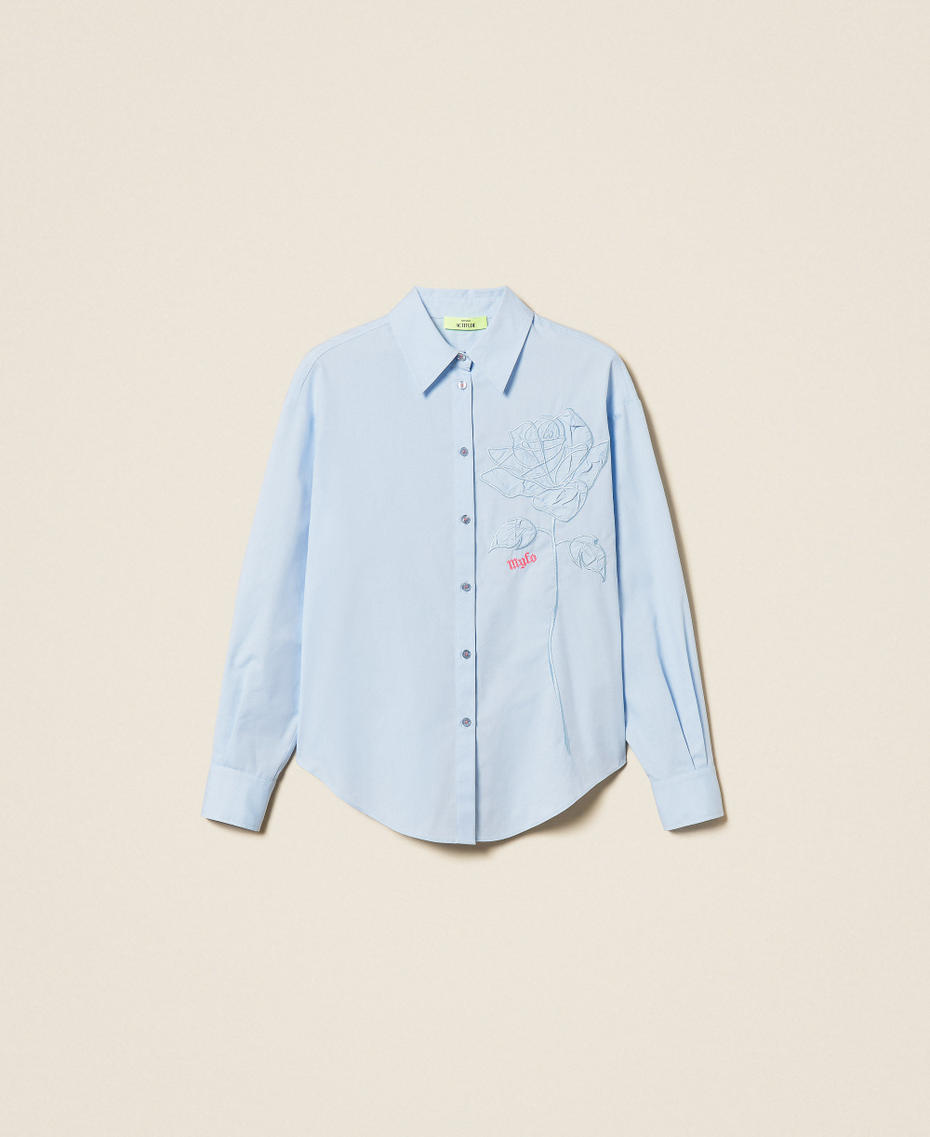 Camicia MYFO con ricamo a rosa Oxford Placid Blue Donna 261AQ2030_13560_S0