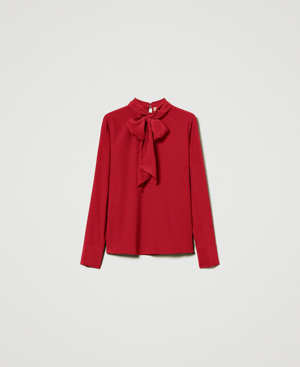 Blusa de mezcla de seda con lazo Rojo Veneciano Mujer 242TT2341_00740_S0