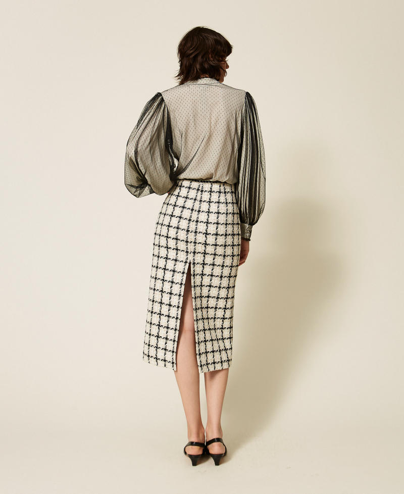 Midi boucl&eacute; skirt with check pattern Grey/Black/Gold Check Boucl&egrave; Woman 262TP2754_13859_03