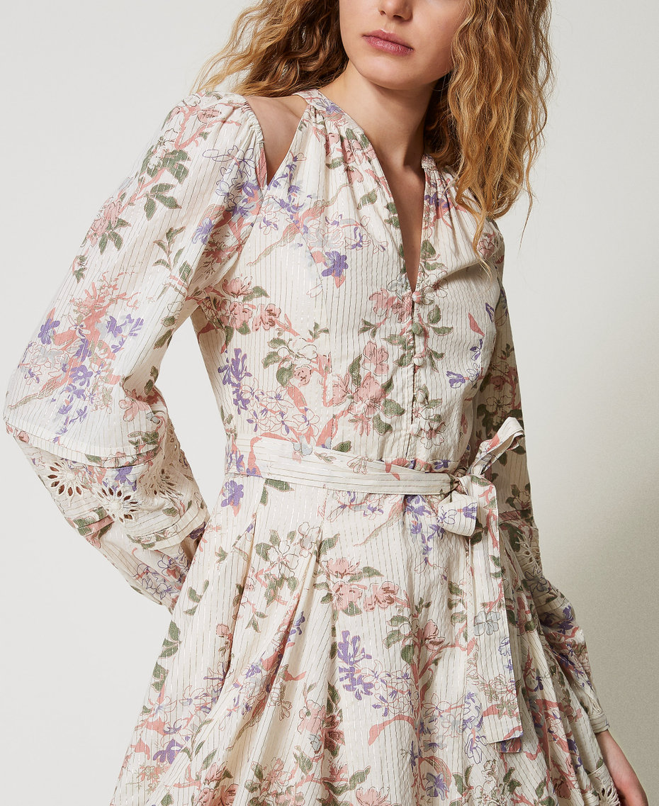 Short muslin dress with embroidery Multicolour/Lurex Floral Print Woman 251TT2154_12494_04