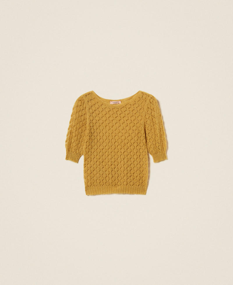 Pullover aus Mohairmischung mit kurzen Ärmeln Senfgelb Frau 252TP3521_12607_S0