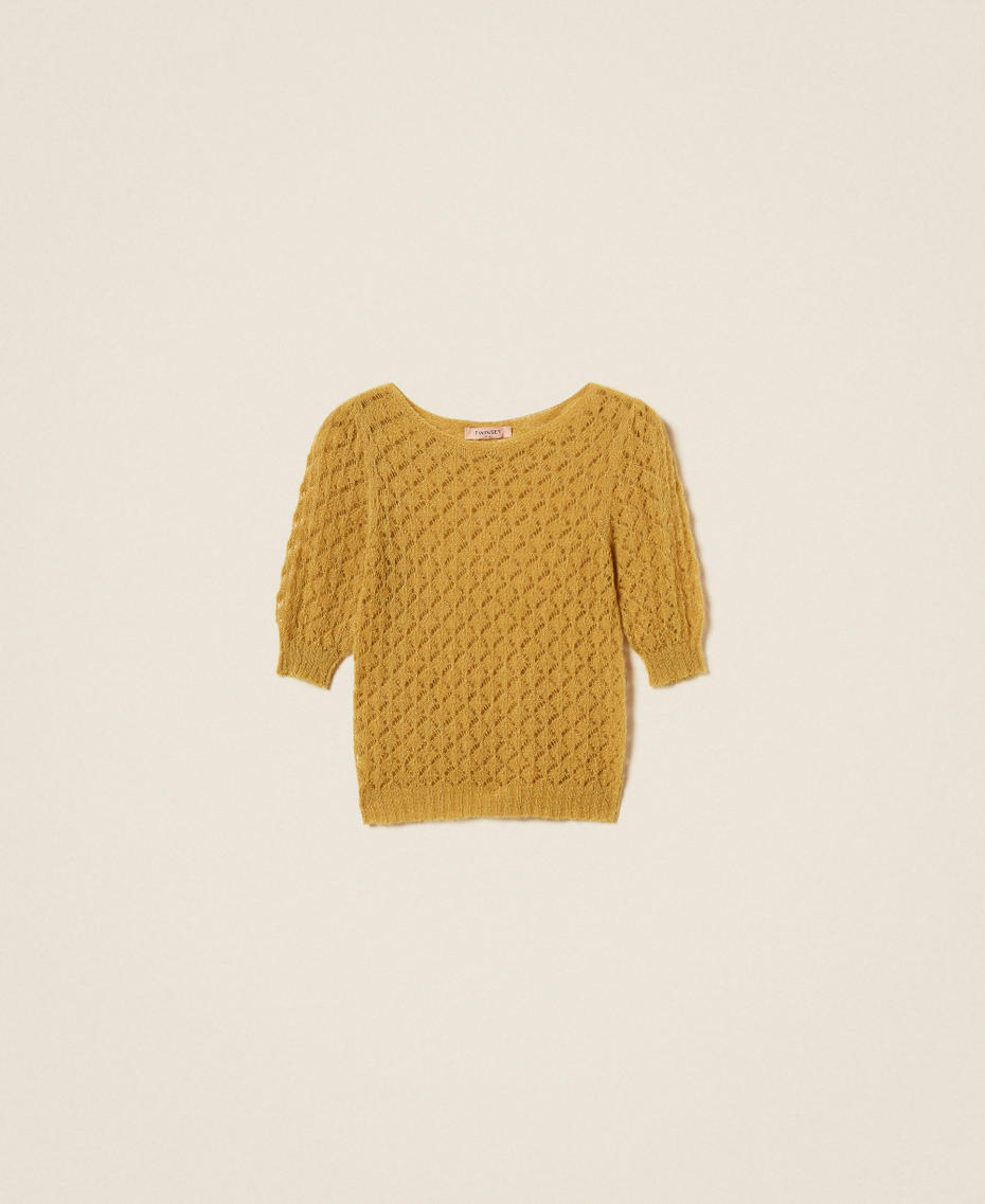 Pullover aus Mohairmischung mit kurzen Ärmeln Senfgelb Frau 252TP3521_12607_S0