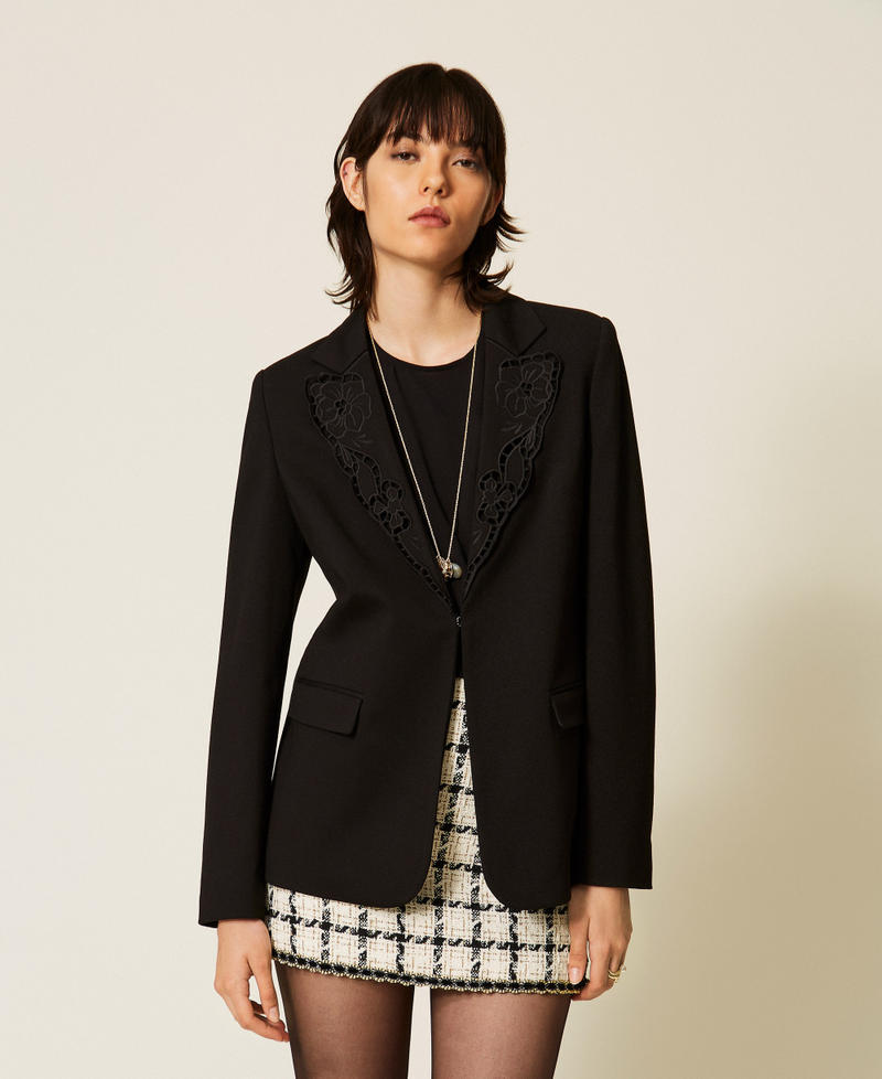 Blazer with broderie anglaise Black Woman 262TP2675_00006_04