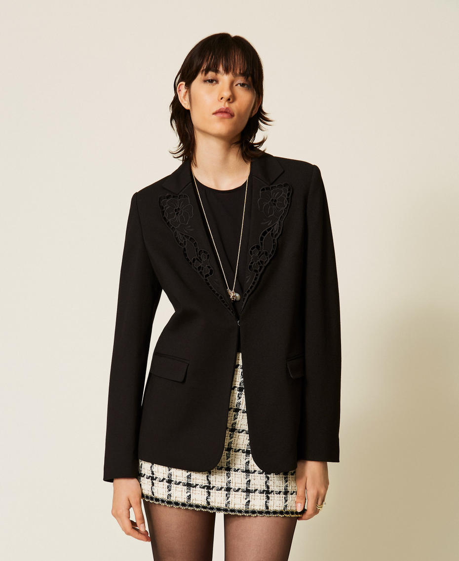 Blazer with broderie anglaise Black Woman 262TP2675_00006_04