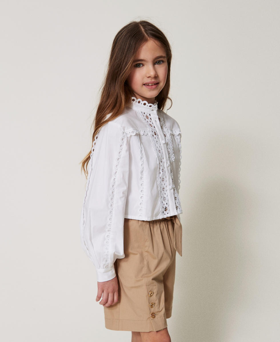 Chemise en popeline avec broderie incrust&eacute;e Blanc "Ice" Fille 251GJ2411_00808_02