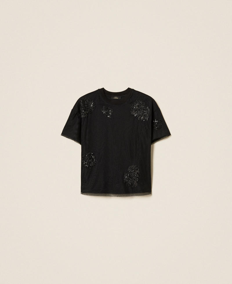 Классическая футболка с тюлем и вышивкой Черный женщина 252AT2150_00006_S0
