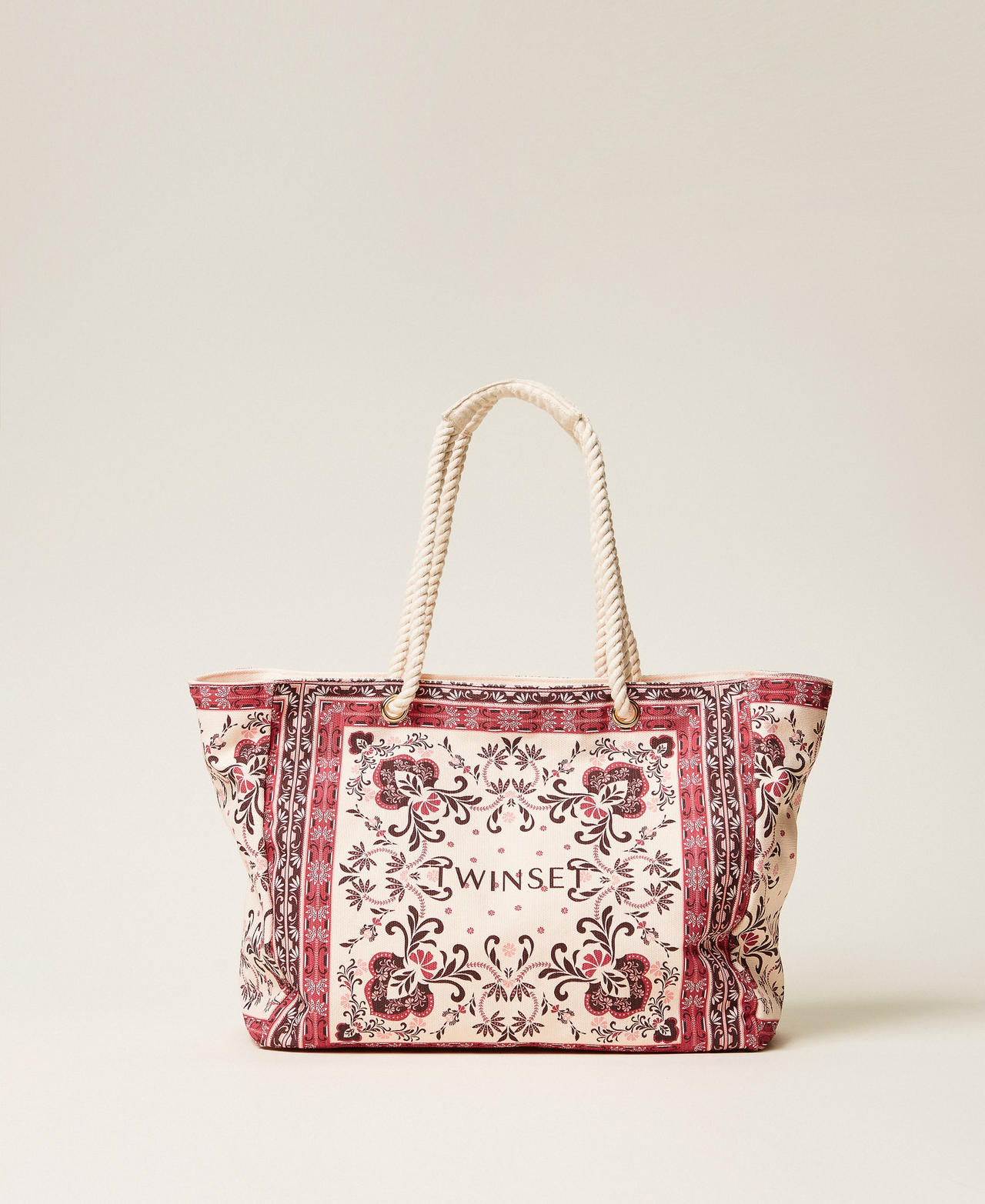 Borsa shopper in canvas con stampa Stampa Foulard Fuchsia Donna 261LB7BJJ_13224_01