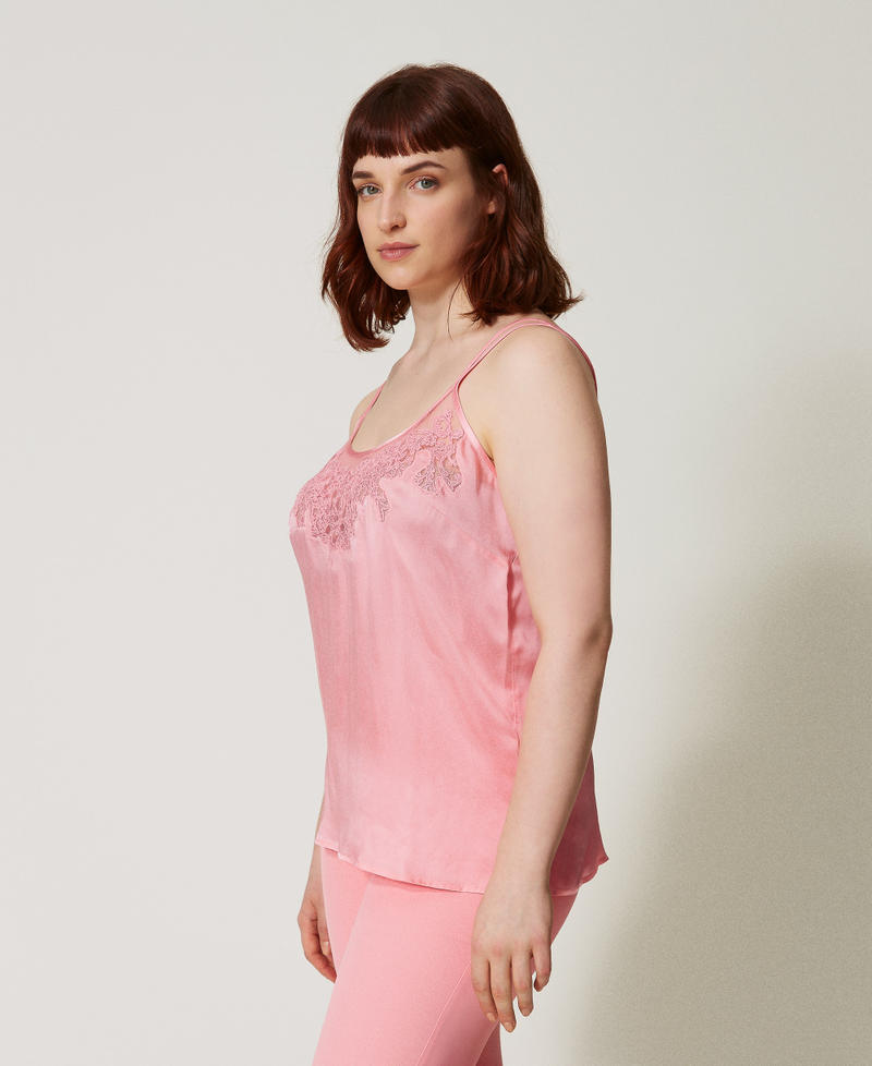 Satin top with embroidery Peach Woman 251TP2371_12142_03
