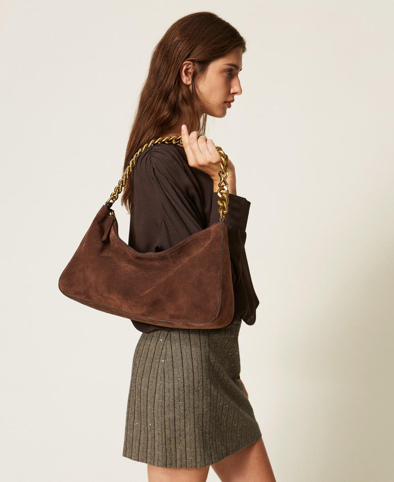 Liliane medium suede bag "Dark Coffee" Brown Woman 999TB7015_06095_A0