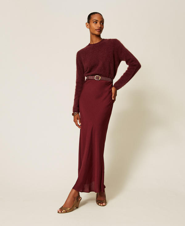 Long satin skirt with rhinestones