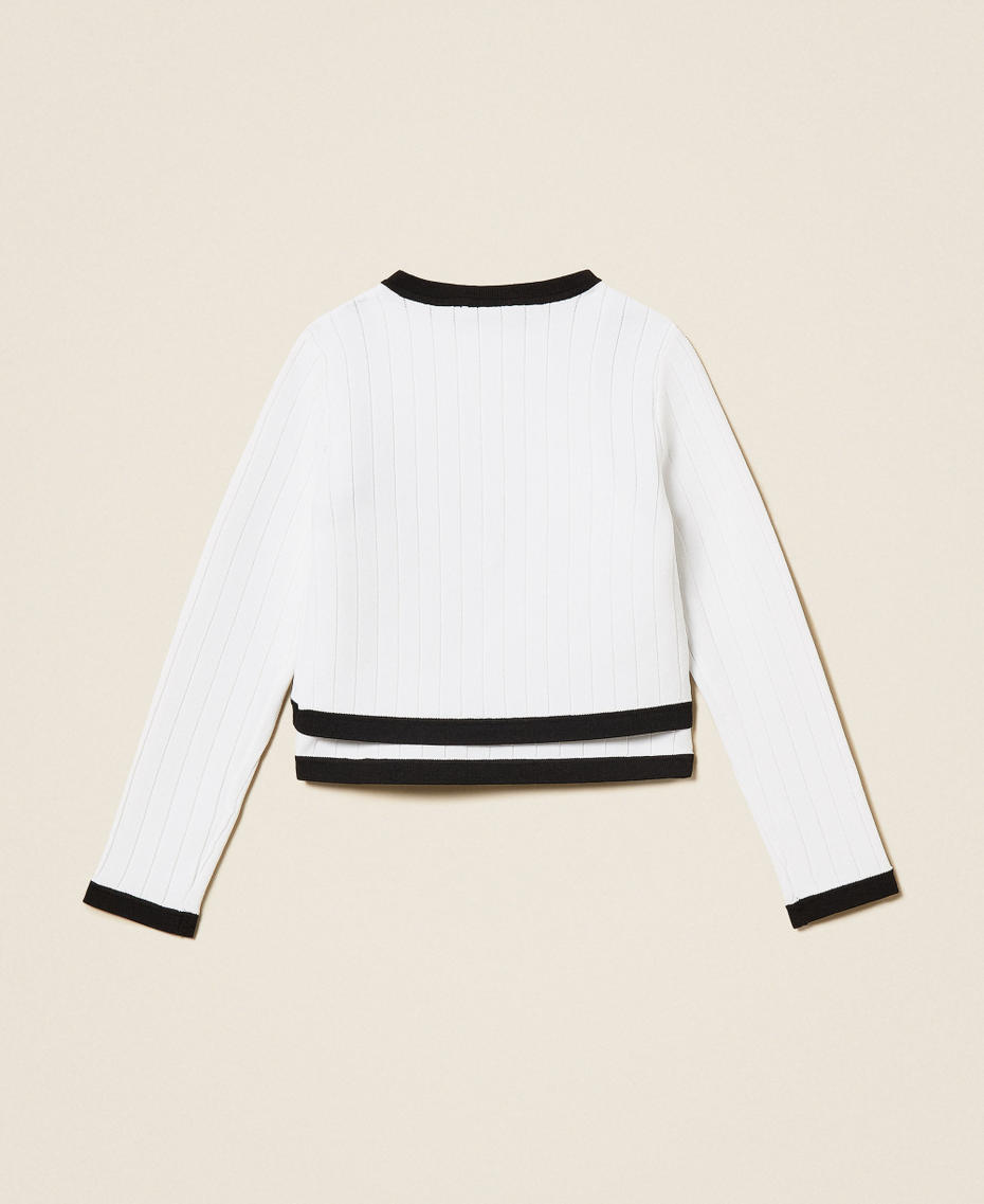 Knit cardigan and top with buttons Two tone Off White/Black Girl 261GJ3Q25_13203_S1