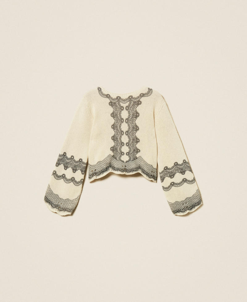 Wool blend jumper with placed print Snow White/Black Lace Print Woman 252TT3480_13040_S0