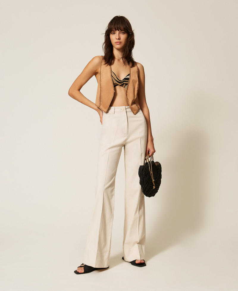 Suede waistcoat with embroidery "Hazelnut&rdquo; Brown Woman 261LB2MAA_10282_T0