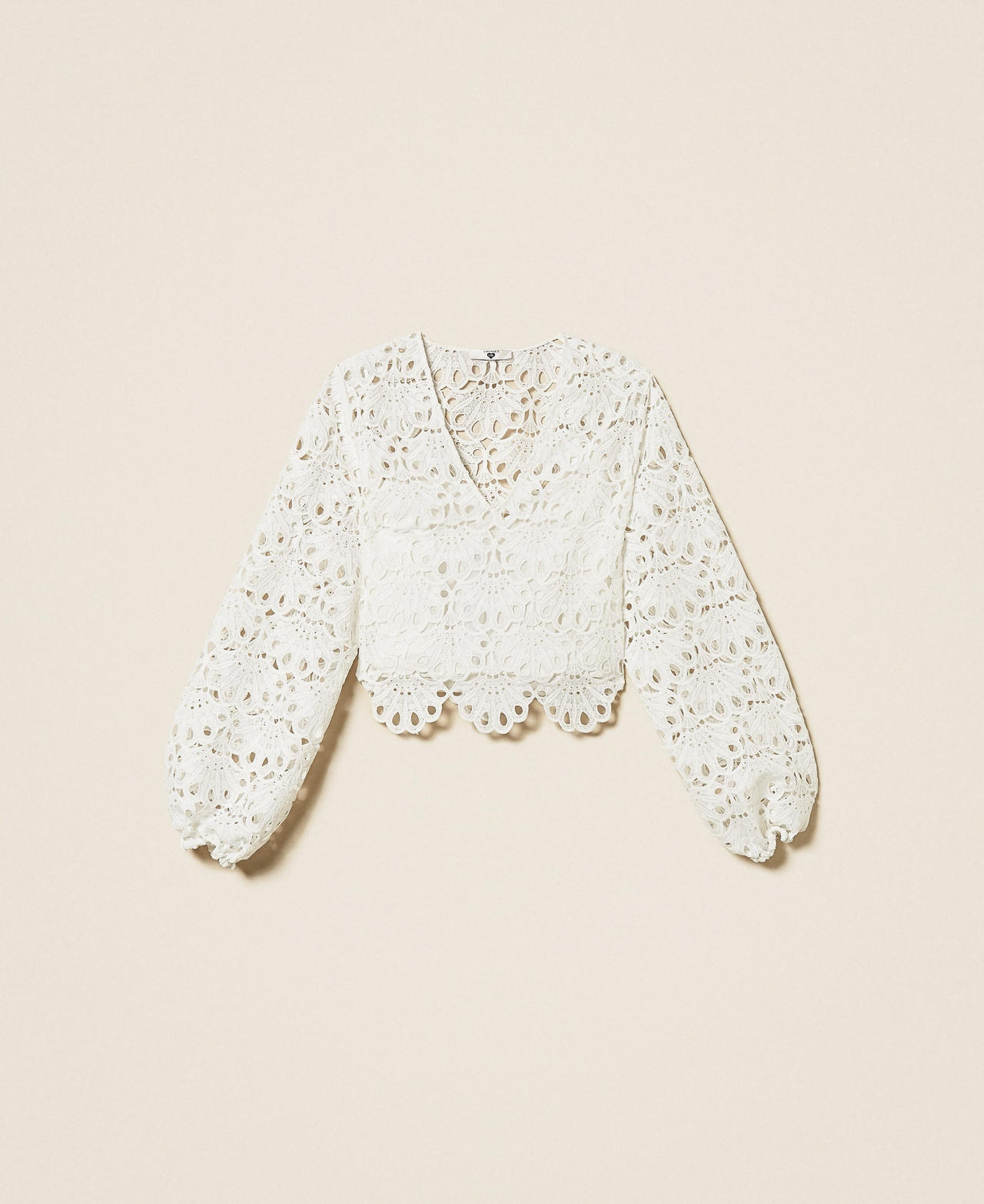 Scalloped macramé blouse Woman, White | TWINSET Milano