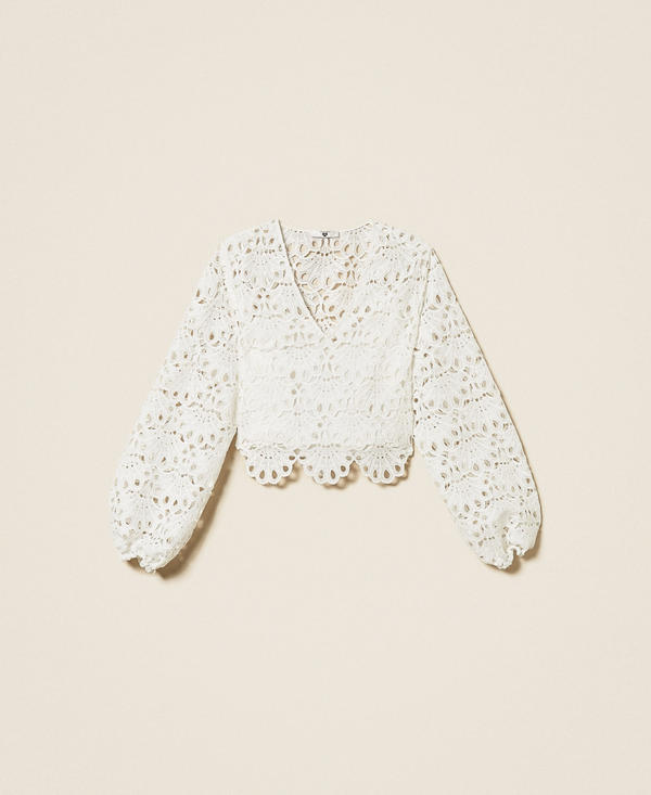 Scalloped macram&eacute; blouse