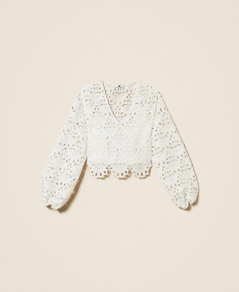 Scalloped macram&eacute; blouse Off White Woman 261LM2CAA_00526_S0