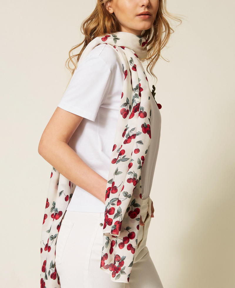 Stola con stampa ciliegie Cherries Degrad&egrave; White / Red Donna 261TO5520_13503_T0