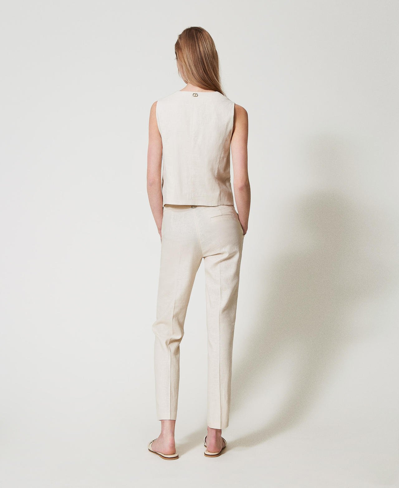 Pantaloni a vita bassa in misto lino Madreperla Donna 251TP2168_00059_03