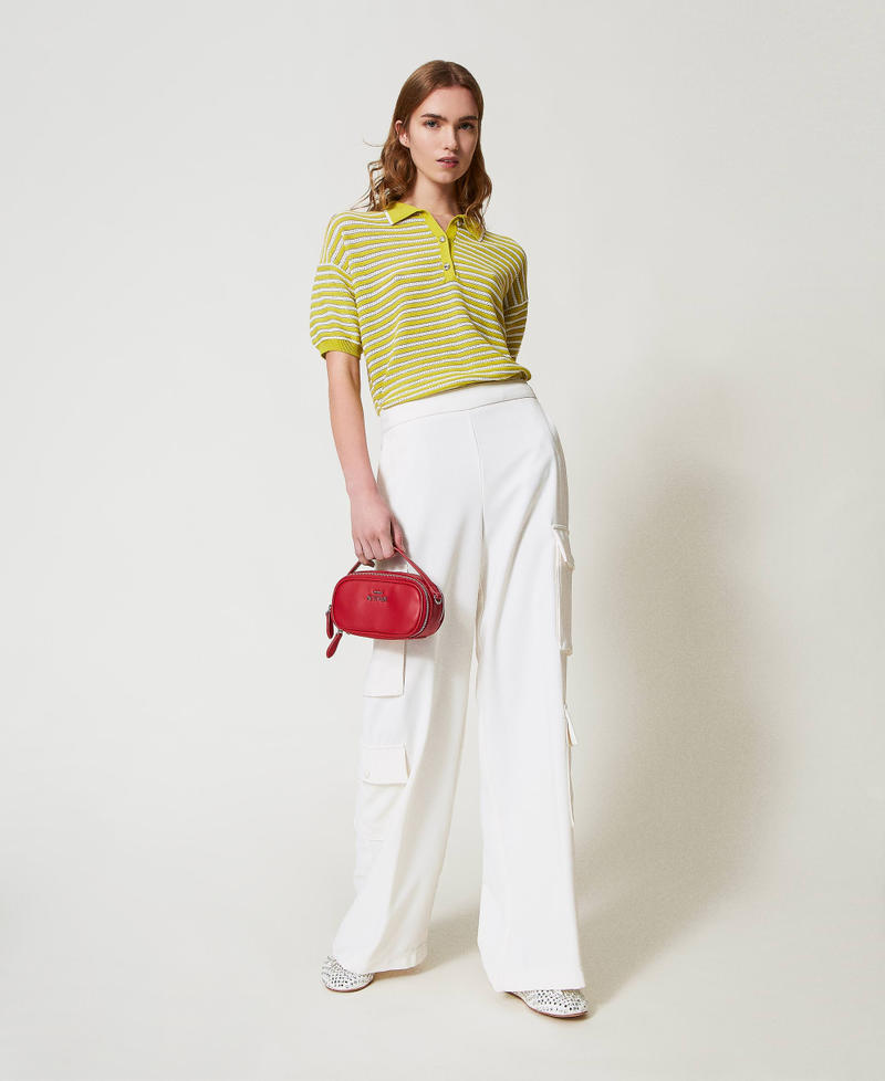 Pull polo avec rayures lurex Bicolore Sugar/Citronnelle Femme 251AP3020_12177_T0