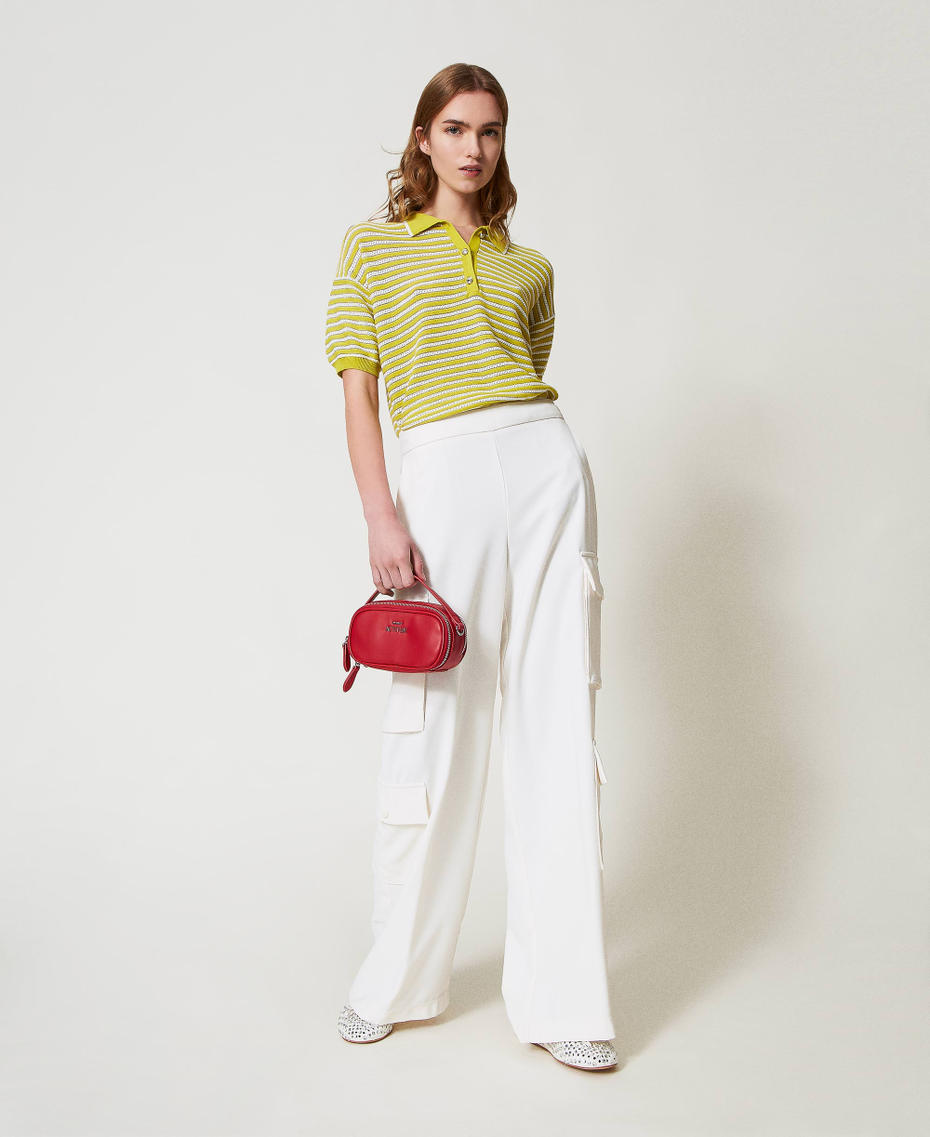 Pull polo avec rayures lurex Bicolore Sugar/Citronnelle Femme 251AP3020_12177_T0