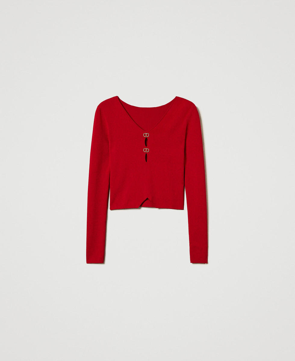 Dual-use jumper with Oval T Venetian Red Woman 242TT3031_00740_S0