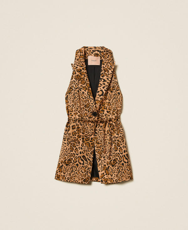 Animal print jacquard sleeveless jacket