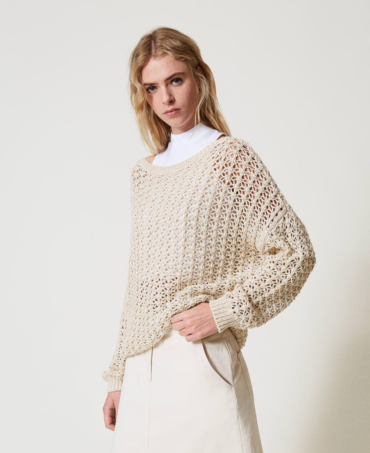 Maxipullover mit Lochmuster Multicolor Angora Frau 251AP3163_12226_01