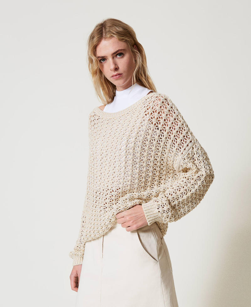 Maxipullover mit Lochmuster Multicolor Angora Frau 251AP3163_12226_01