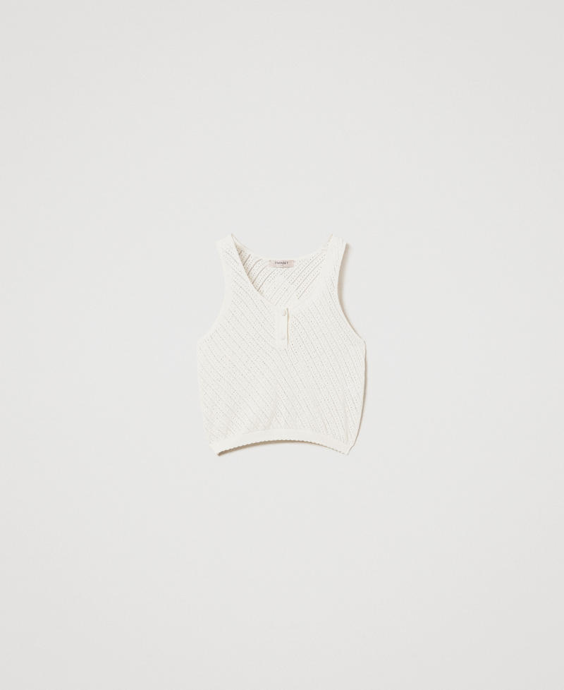 Top in maglia con patch ricamato Bianco Neve Donna 251TT3133_00282_S0