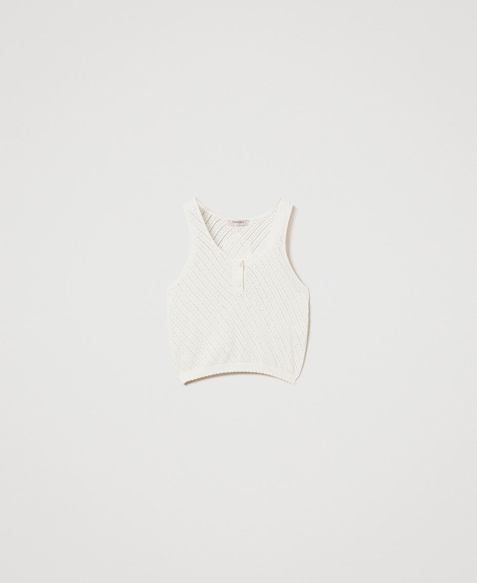 Top in maglia con patch ricamato Bianco Neve Donna 251TT3133_00282_S0