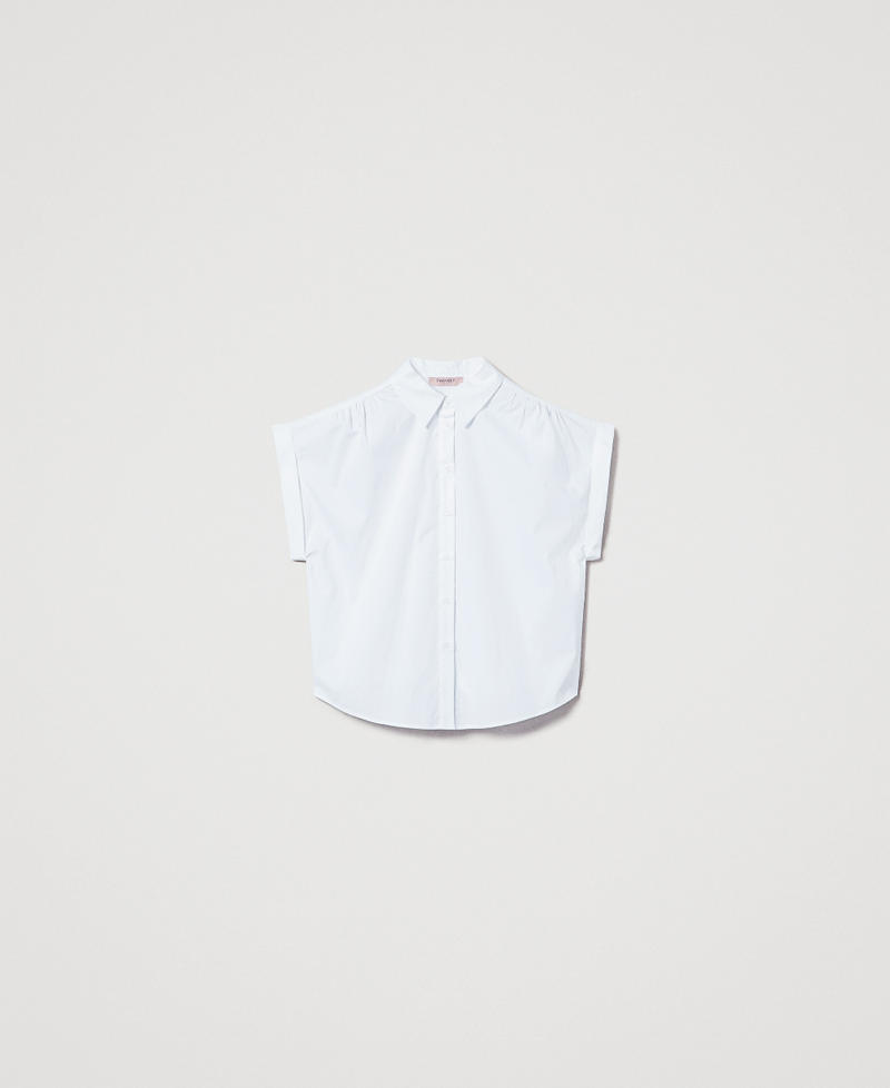 Camisa de popelina con frunces Blanco Mujer 251TT202H_00001_S0