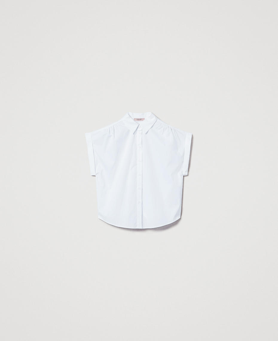 Camisa de popelina con frunces Blanco Mujer 251TT202H_00001_S0