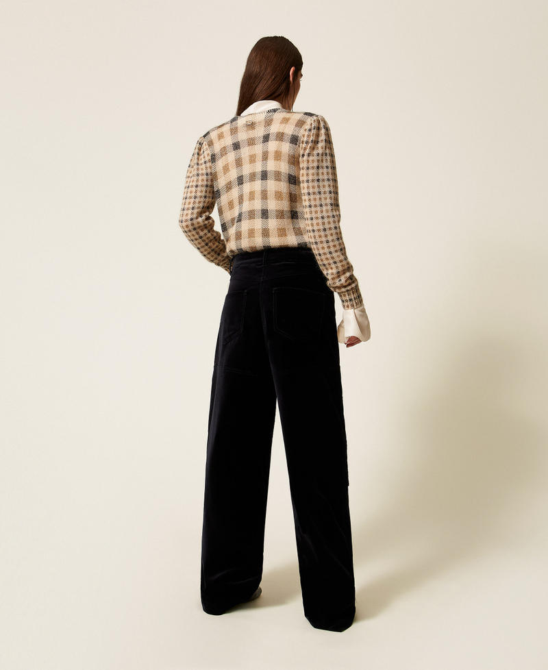 Velvet trousers with stitching Black Woman 252AT2161_00006_03