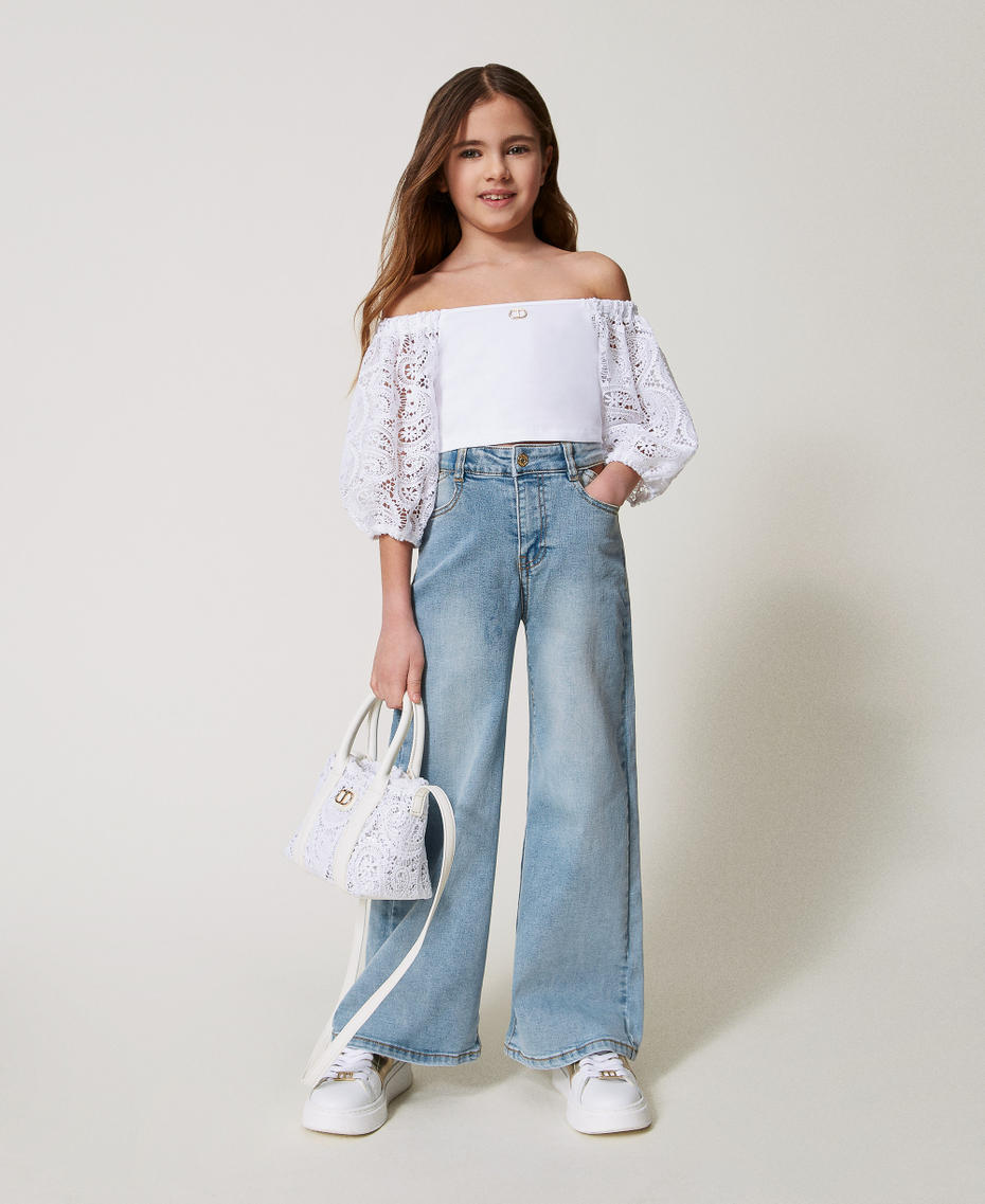 Top with macramé lace balloon sleeves "Ice" White Girl 251GJ2QR9_00808_0T