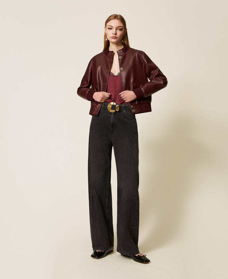 Faux leather jacket with buttons “Wine tasting” Purple Woman 252TP2232_05609_T0