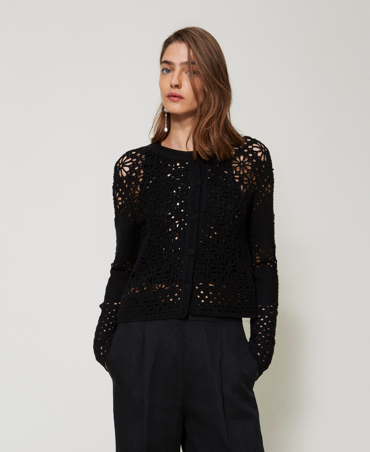 Floral crochet jacket Black Woman 251TT3200_00006_02