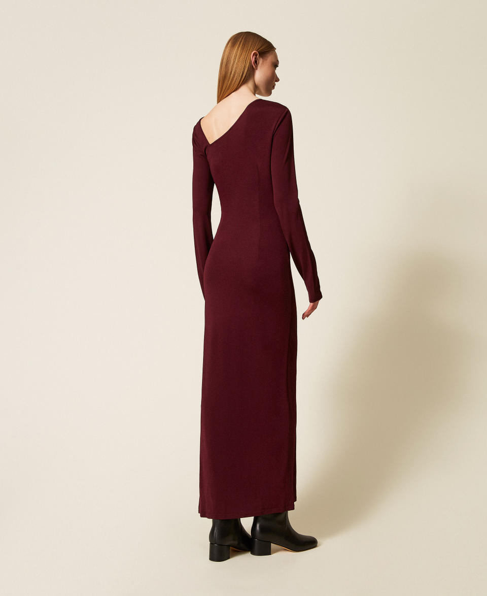 Midi dress with draping and Oval T “Wine tasting” Purple Woman 252TP2023_05609_03