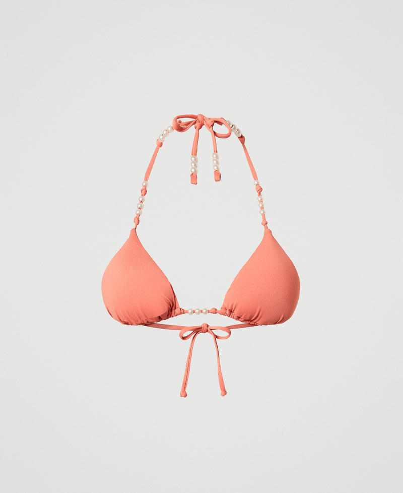Triangle bikini top with pearls Coral Sunset Woman 251LMMA22_12360_S0