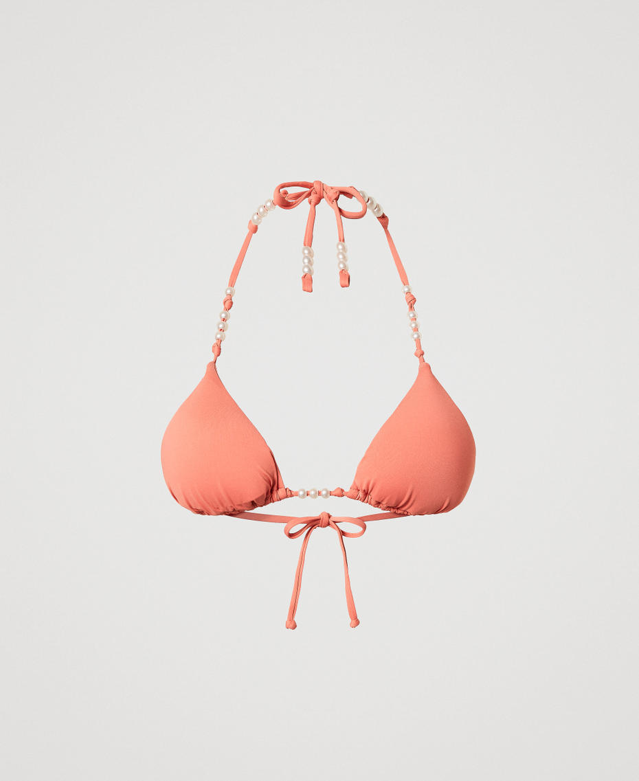 Triangle bikini top with pearls Coral Sunset Woman 251LMMA22_12360_S0
