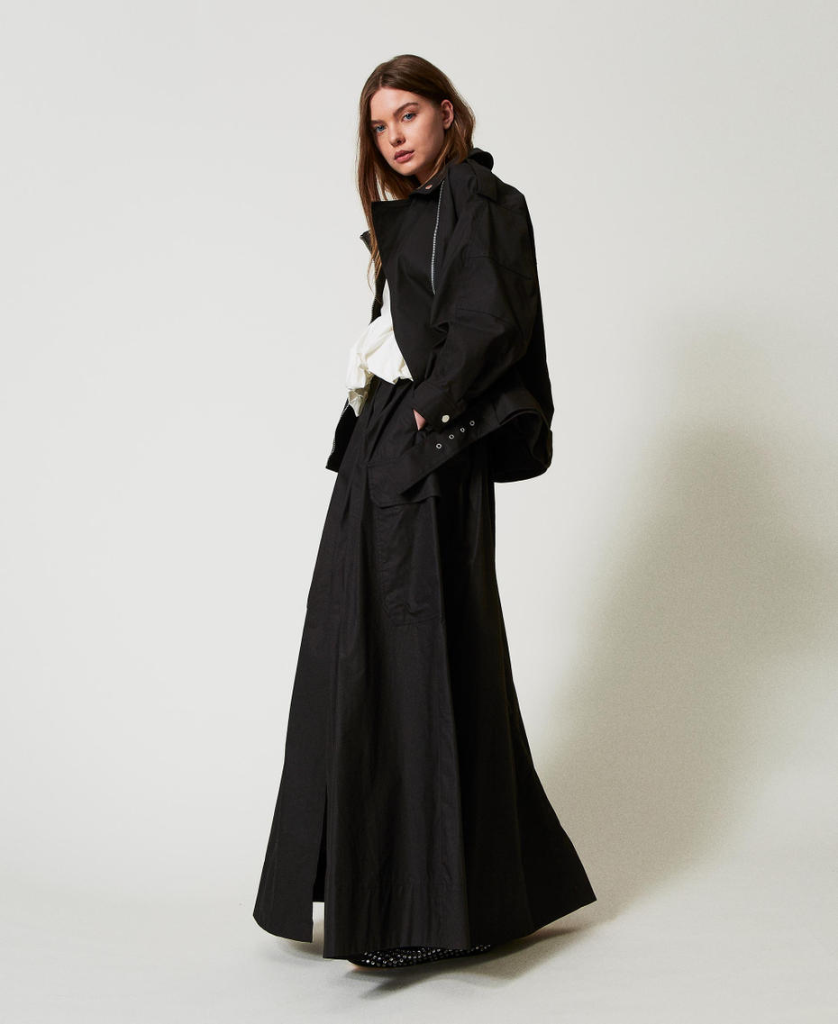 Long poplin skirt with pleats Black Woman 251AP2307_00006_02