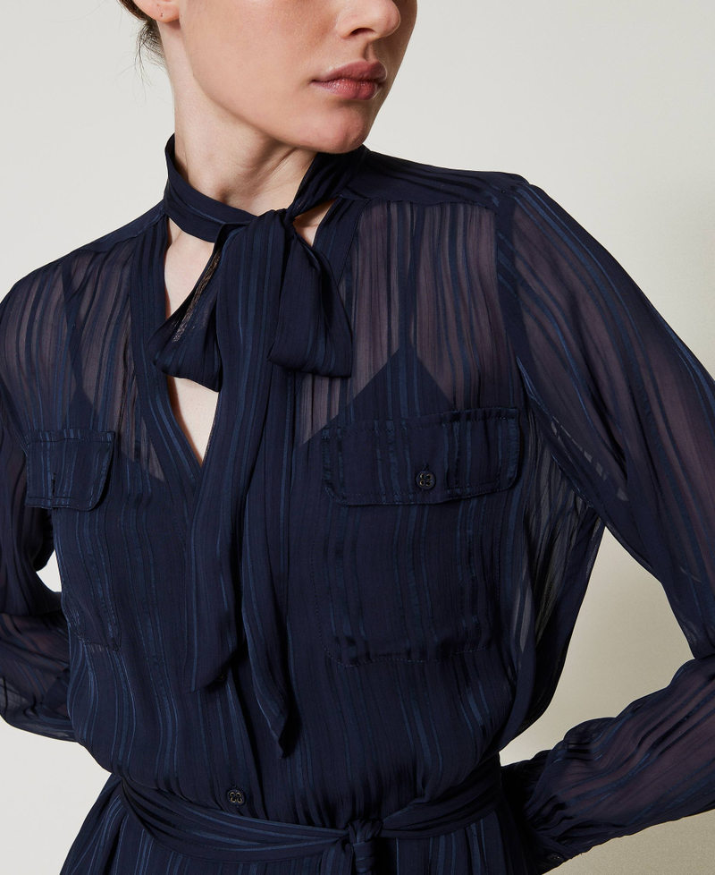 Georgette and satin midi shirt dress Blue Night Woman 251TP2260_00238_04