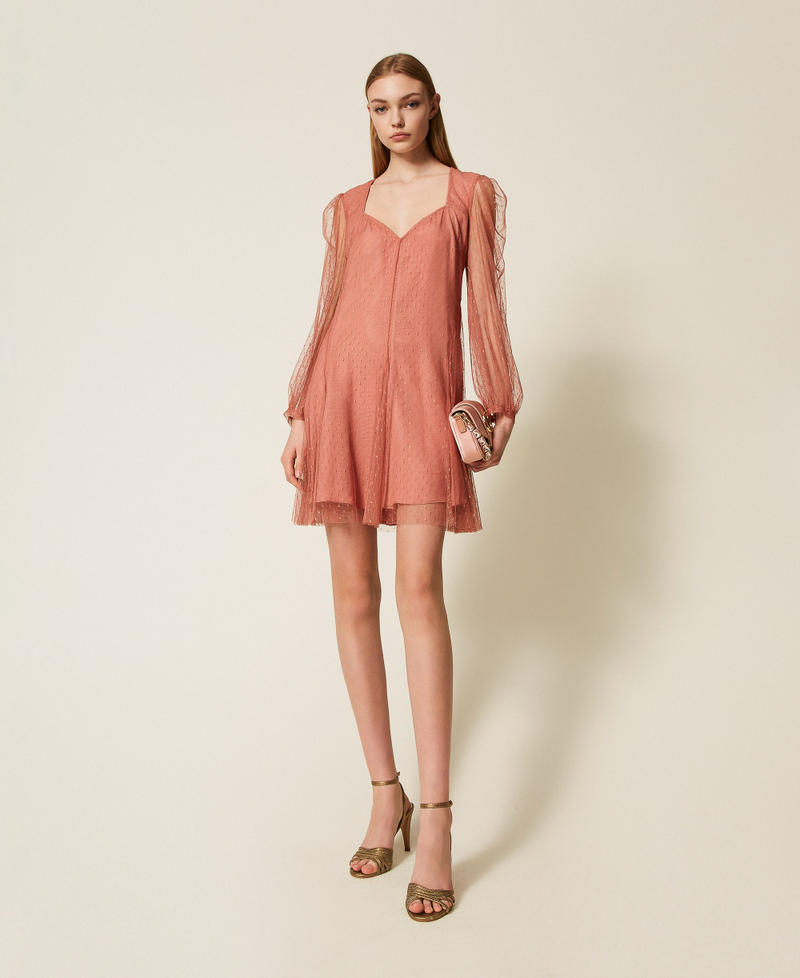 Short plumetis tulle dress Dusty Pink Woman 252TP2651_00916_01
