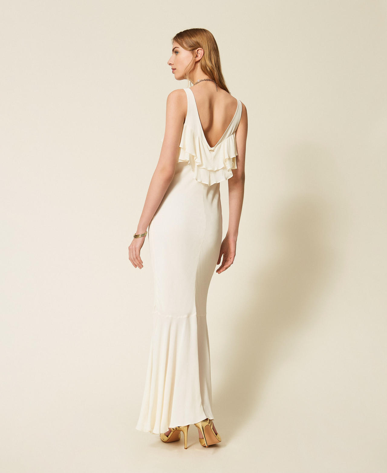 Длинное ярусное платье из крепа Перламутр женщина 261TT2070_00059_03