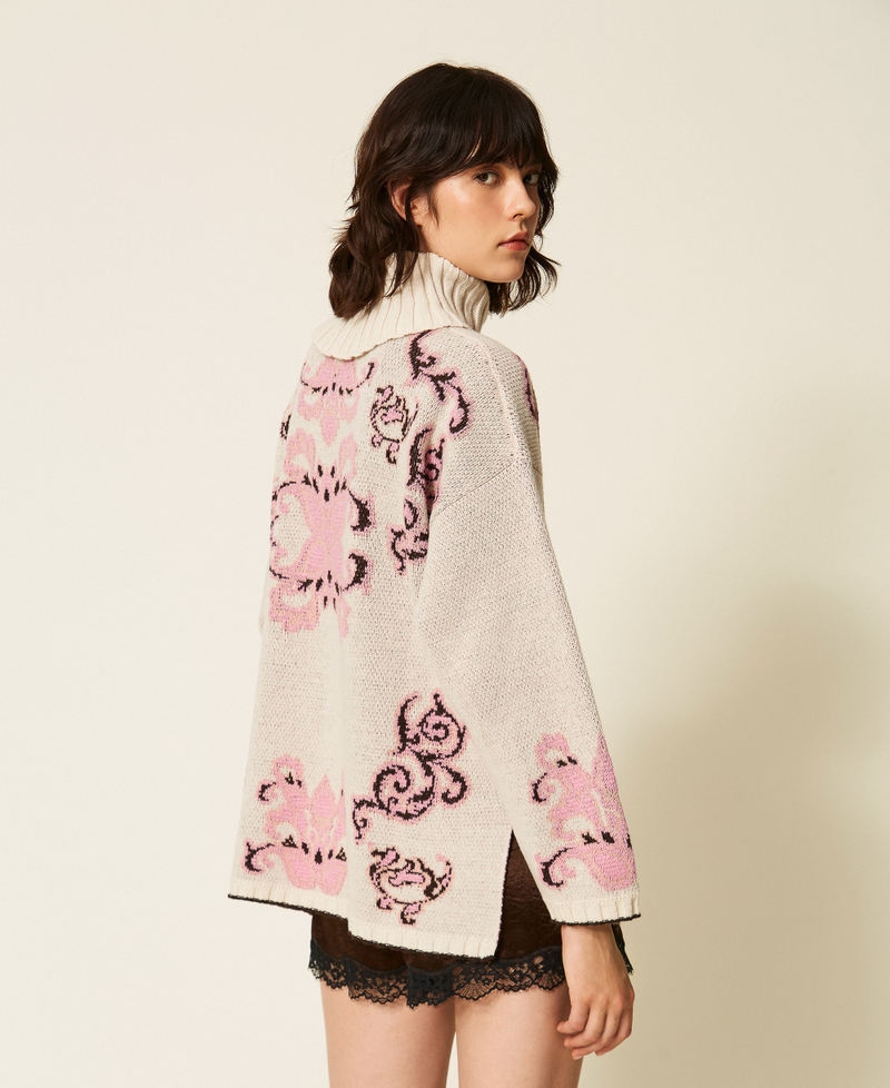 Jacquard wool blend maxi jumper Parchment Jacquard Woman 262TP3485_13973_03