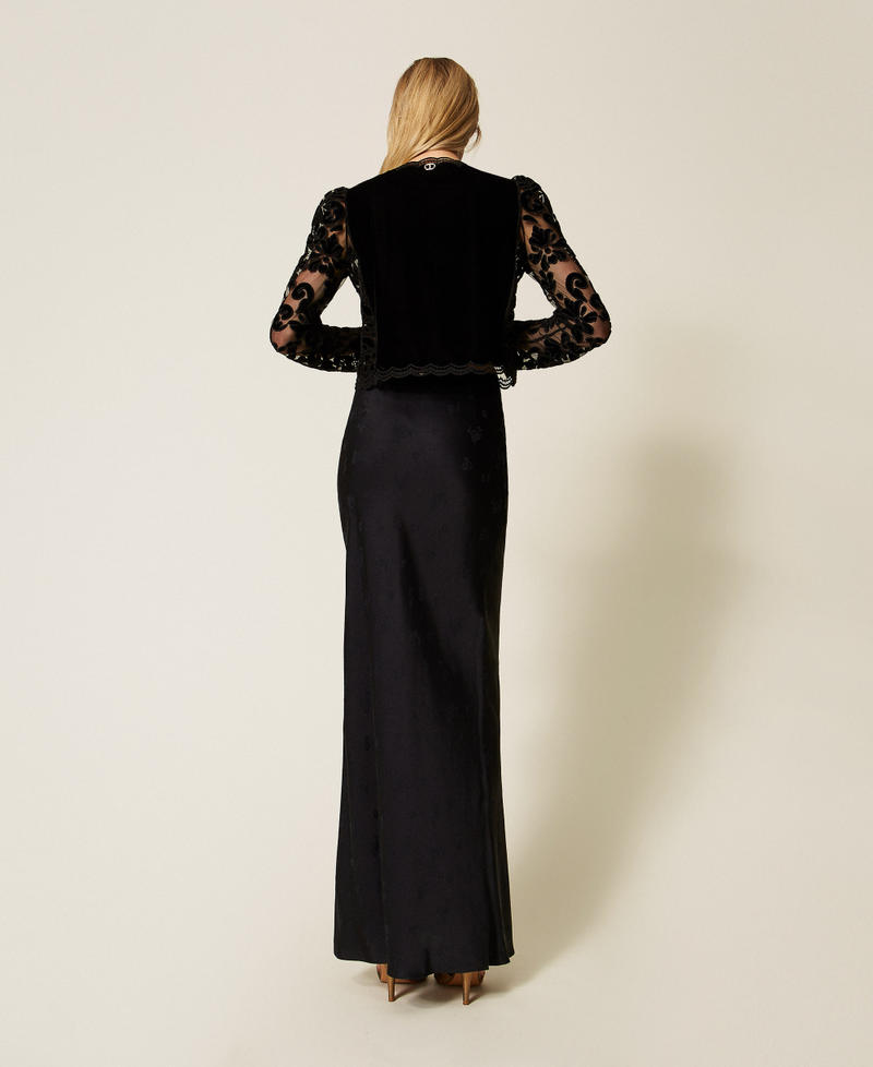 Long jacquard satin skirt Black Woman 252TT2366_00006_03