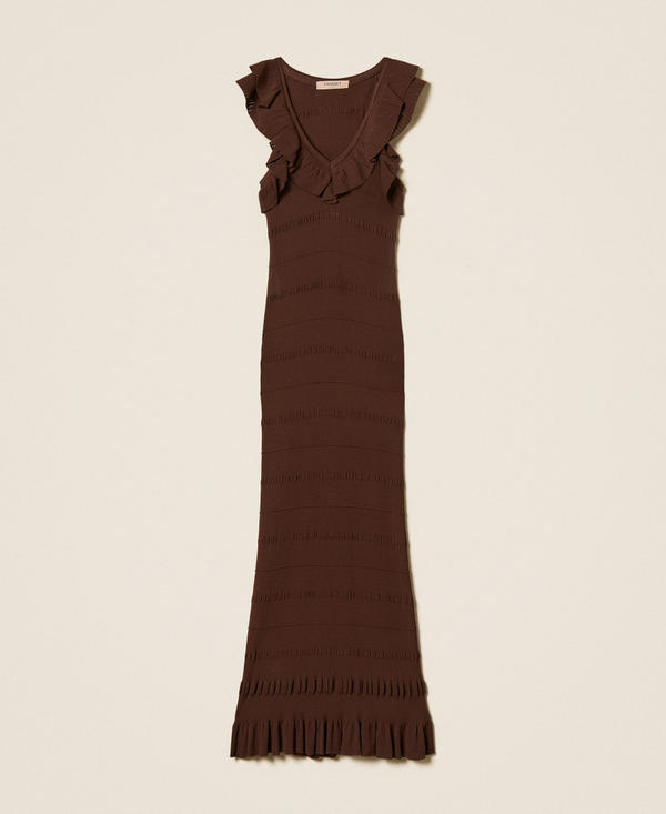 Rib knit midi dress with ruffles