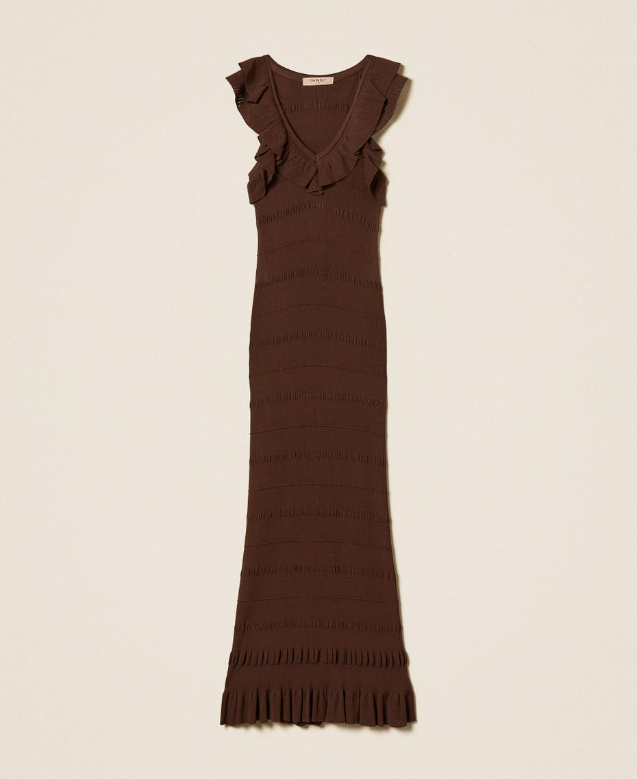 Платье миди в рубчик с оборками Кофейный Ликер женщина 261TT3023_12110_S0