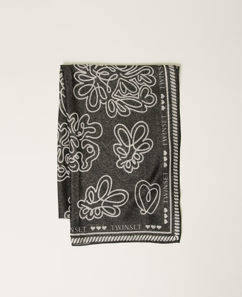 Scarf with lurex and print Black Woman 251LL5BDD_00006_01